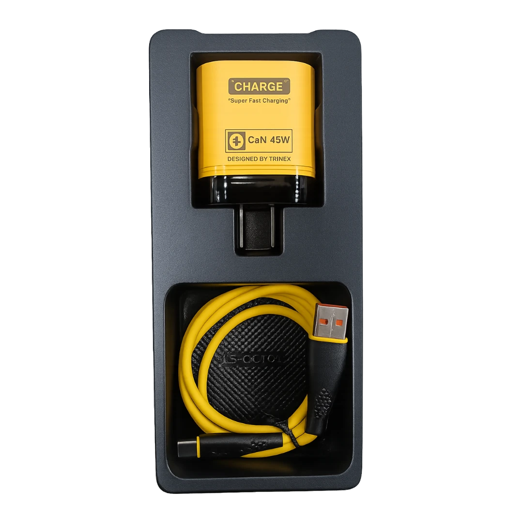 Trinex 45W Super Fast Charger | Dual Port USB-C + USB-A | USB-A to USB-C Cable Included | PD & QC Fast Charging | Samsung, iOS, Xiaomi, Oppo, Realme & OnePlus Compatible - Image 3