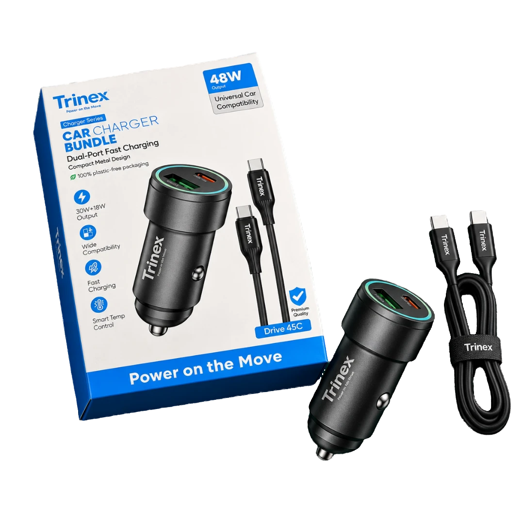 Trinex Drive 45C 48W Dual-Port Fast Car Charger with Charging Cable | 30W + 18W Output - Image 3